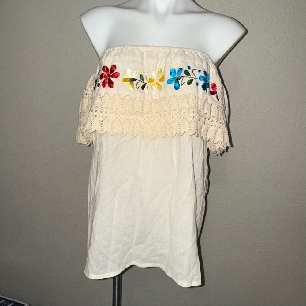 Mexican Embroidered Off-Shoulder Cream Top
